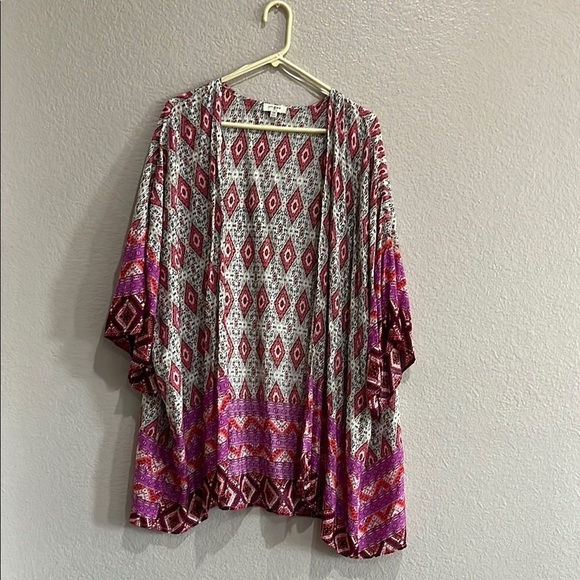 Umgee SZ S/M pink purple duster jacket cover up open front artsy colorful - Picture 1 of 7